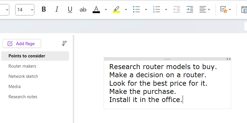 a page in the onenote windows app showing text with a frame around it