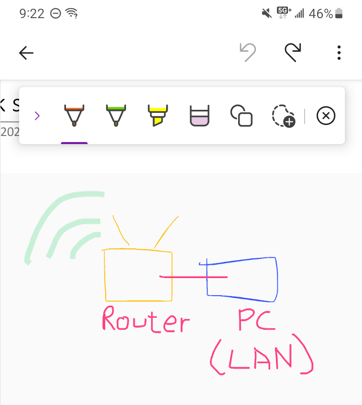 android onenote app showing drawing toolbar