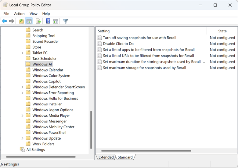 Windows 11 24H2 Security: Windows AI settings