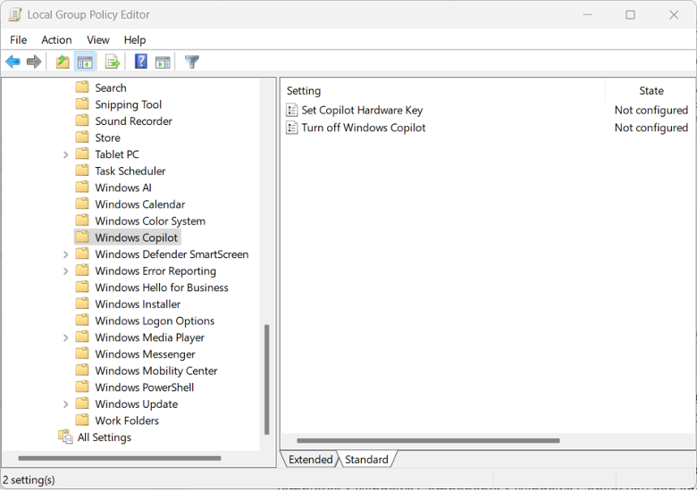 Windows 11 24H2 Security: Windows Copilot settings
