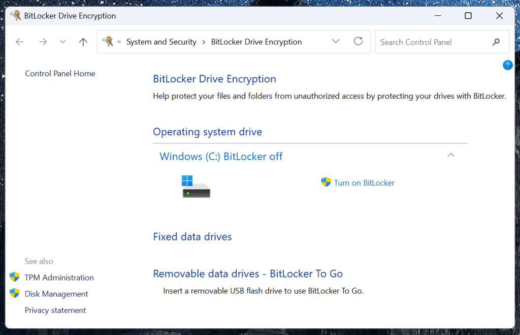 Windows BitLocker drive encryption