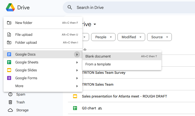 creating a blank google docs document in google drive