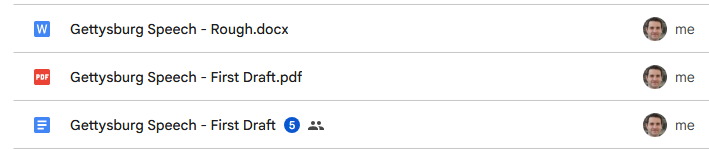 Document list showing a Word document with a W icon