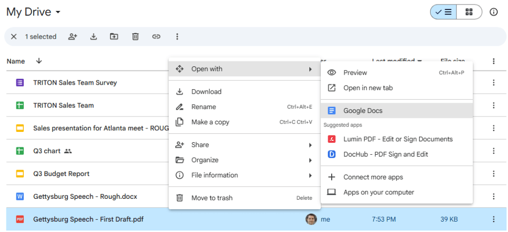 Converting a PDF to Google Docs format in Google Drive