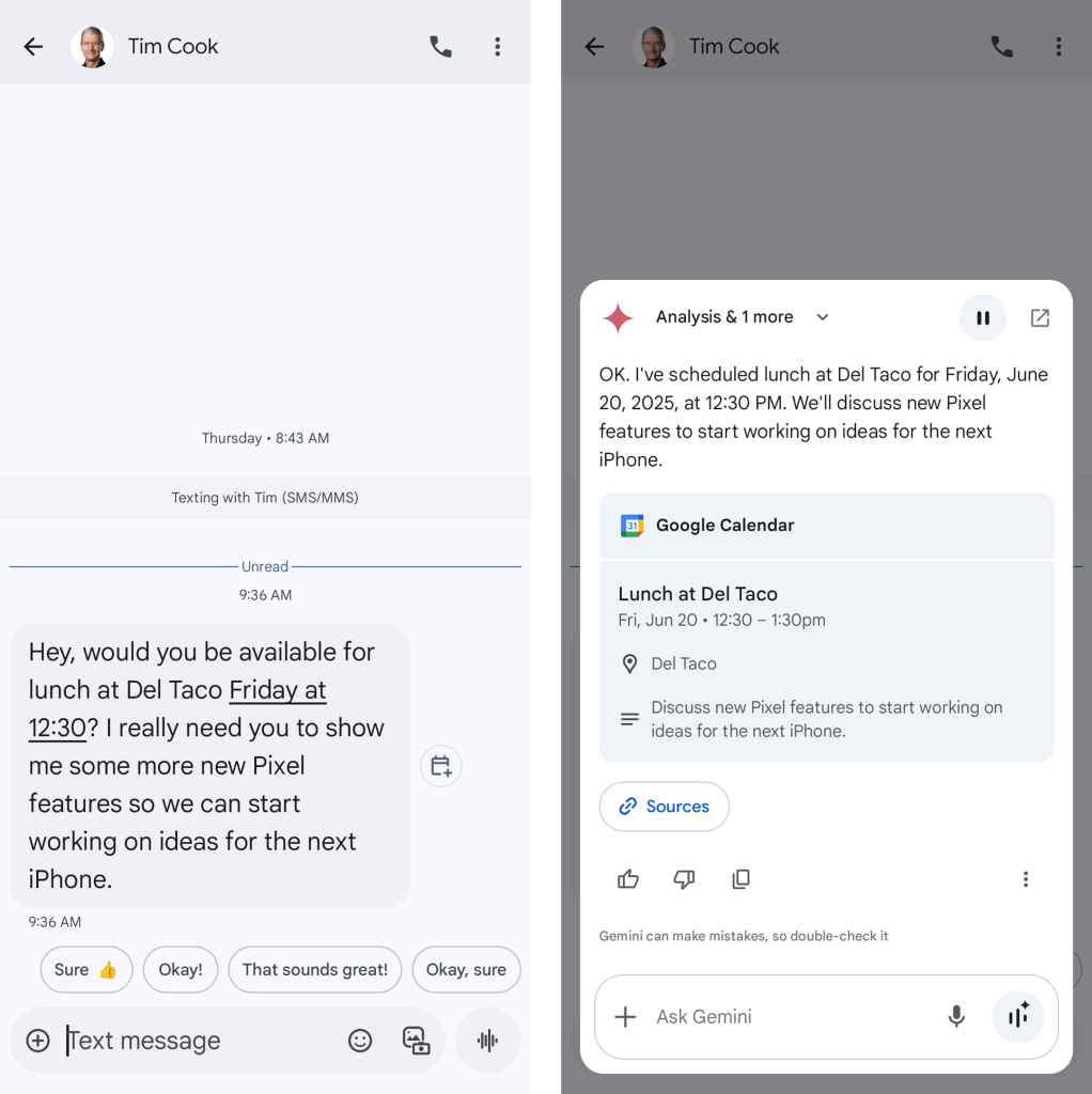 Google Gemini Android: Create calendar event