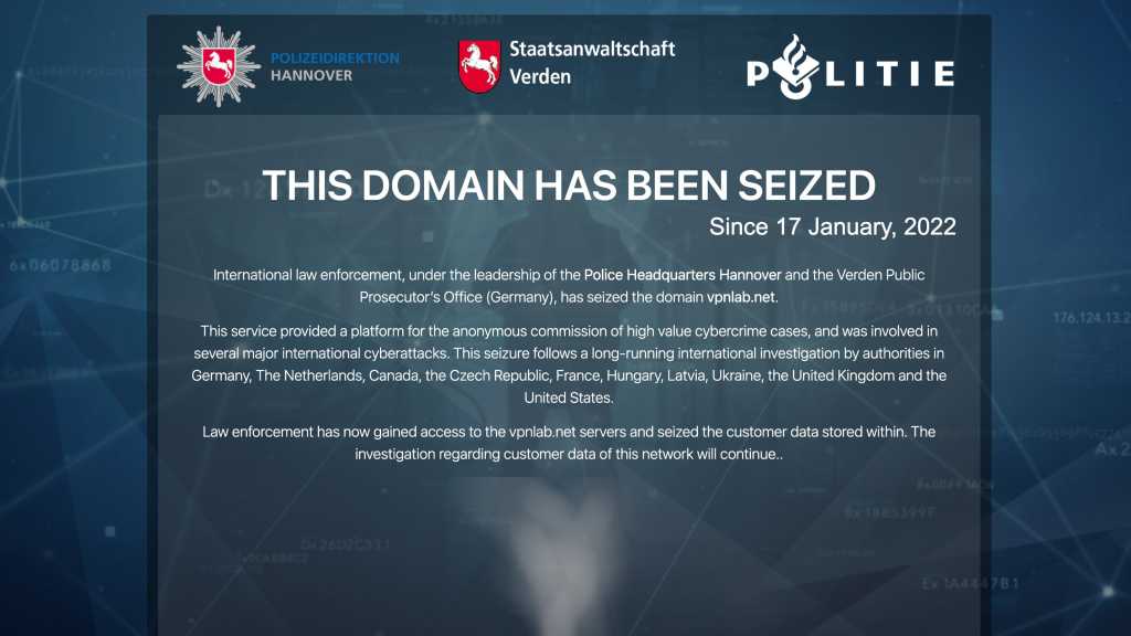Takedown-Notice der Behörden zur Ryuk-Malware im Januar 2022