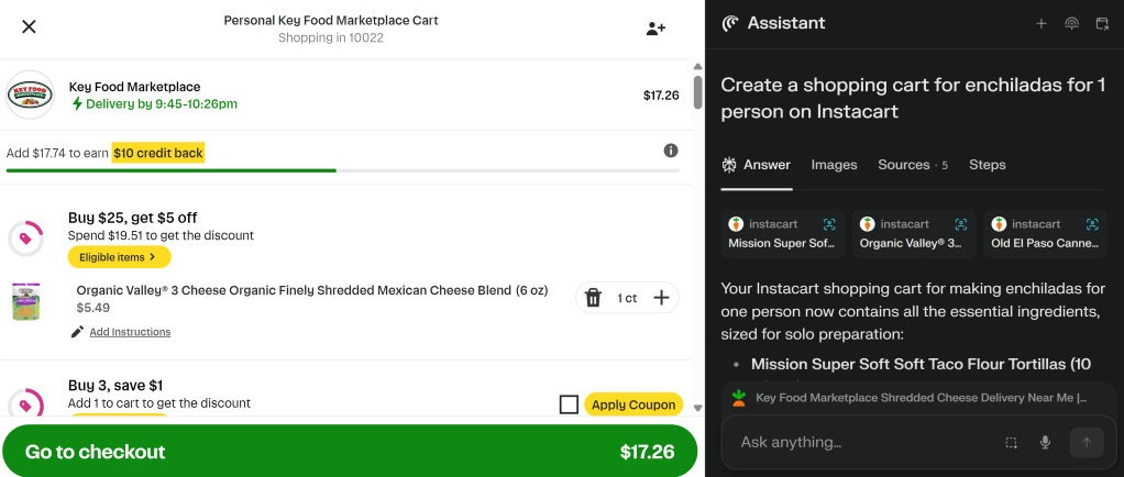 Comet browser AI and Instacart shopping cart