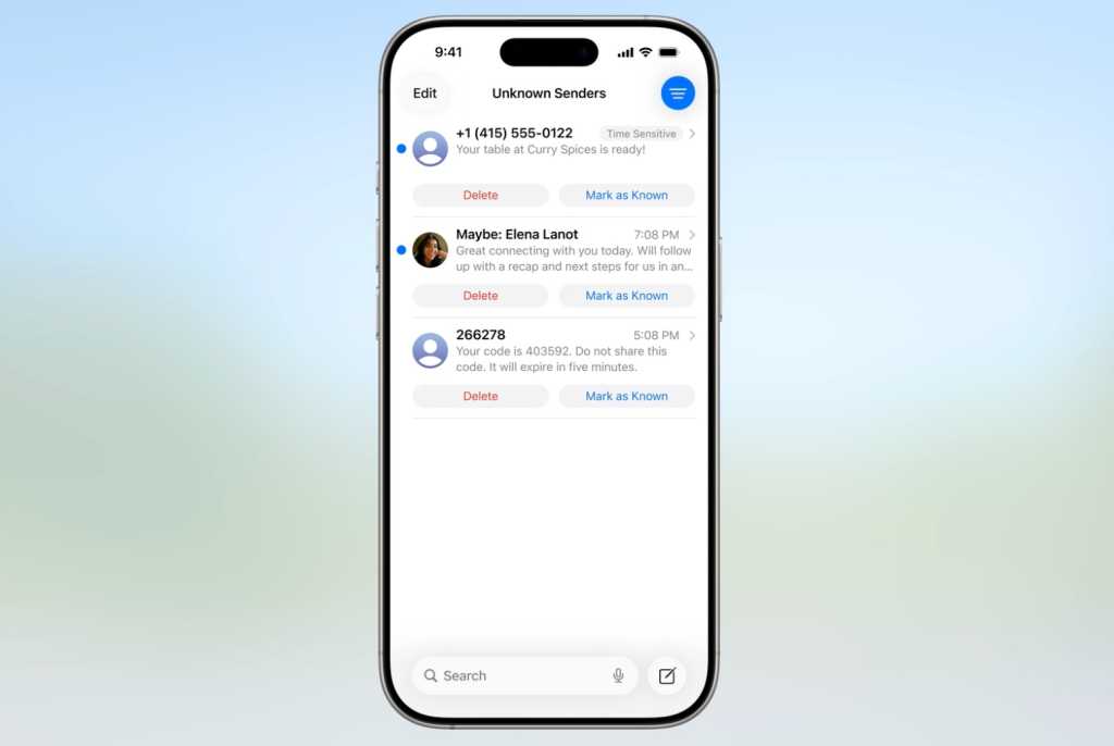 Message screening in iOS 26