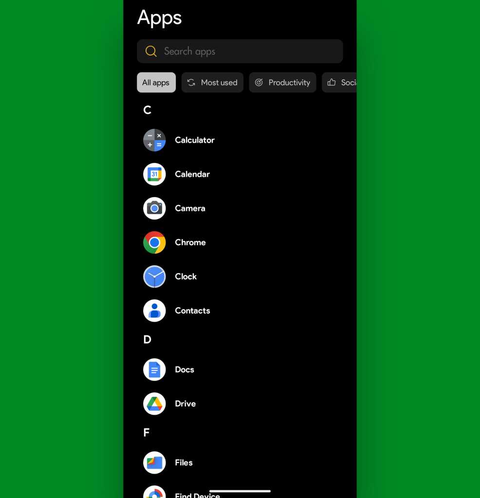 Android minimalist launcher: Flow app drawer