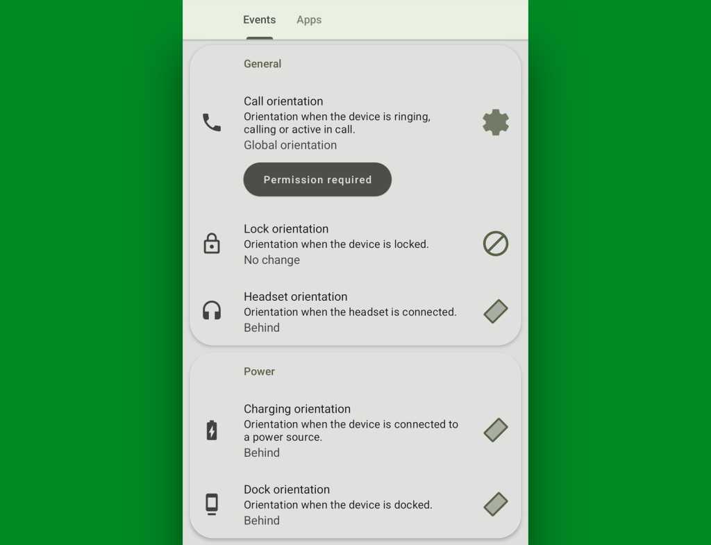 Android screen rotation: Call orientation, charging orientation, dock orientation