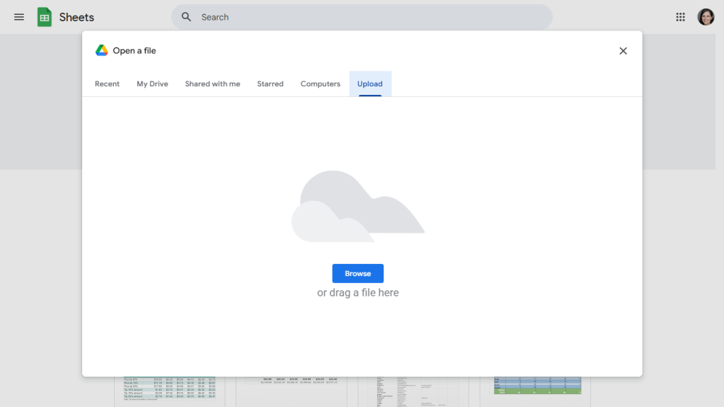 google sheets upload panel