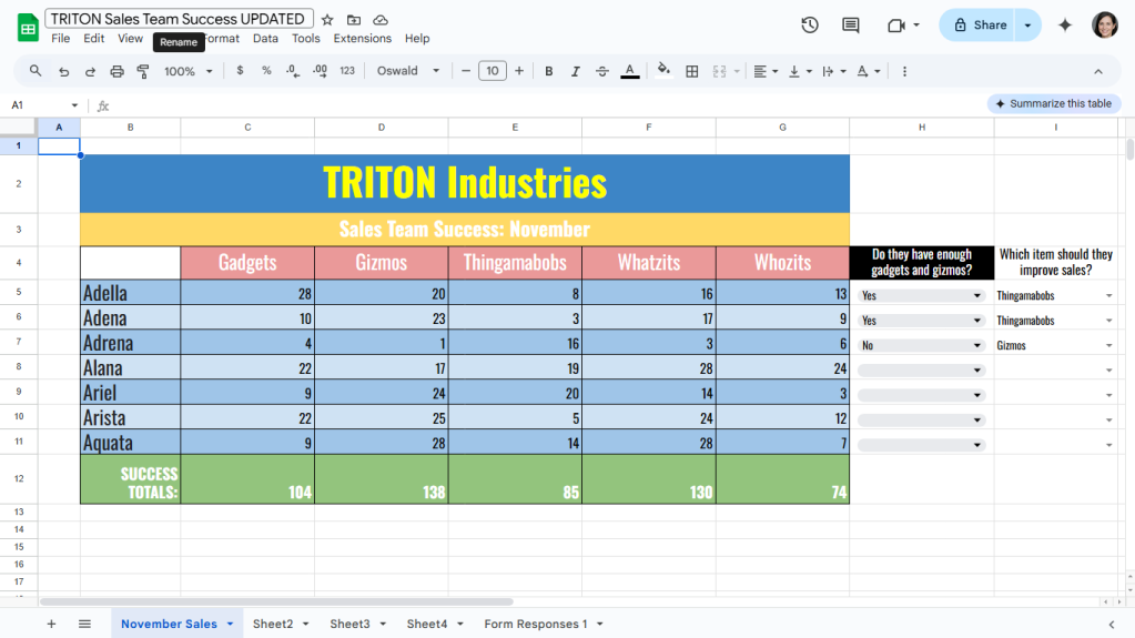 overview of google sheets editing screen