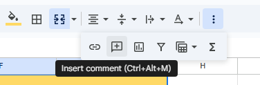 google sheets insert comment button