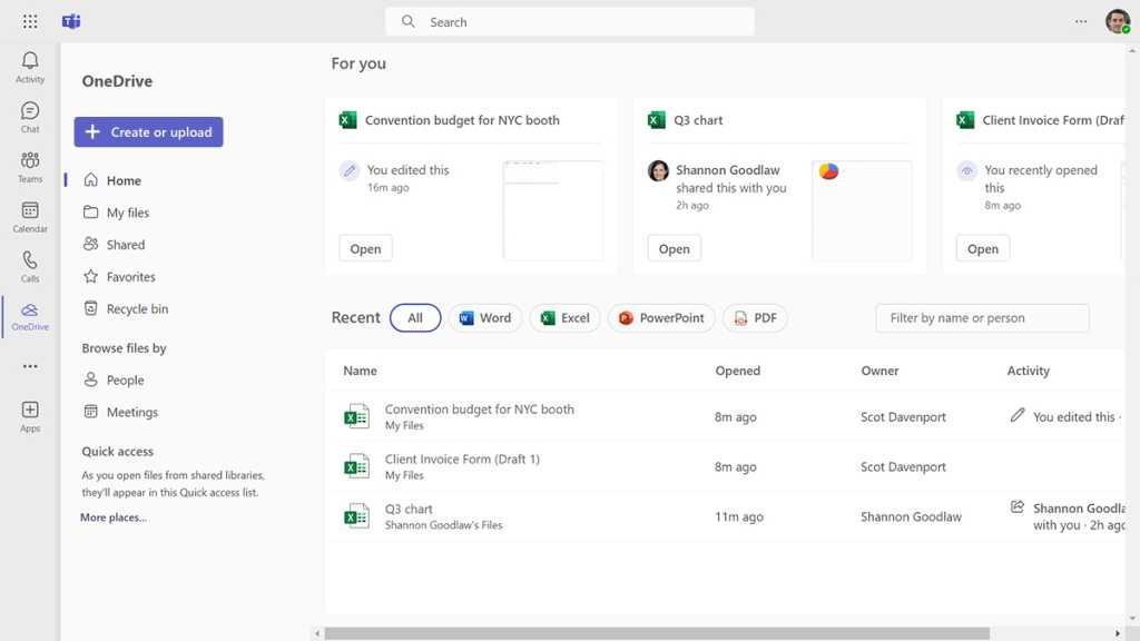 onedrive for web interface in microsoft teams