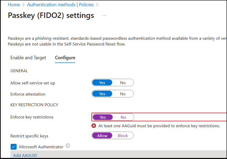 Windows passkey settings