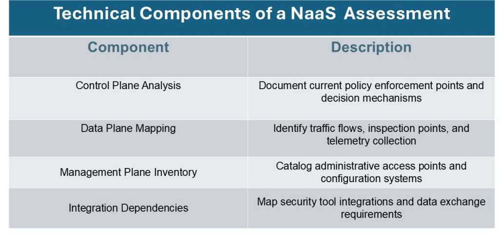 chart detailing the components of a NaaS seccurity assesssment