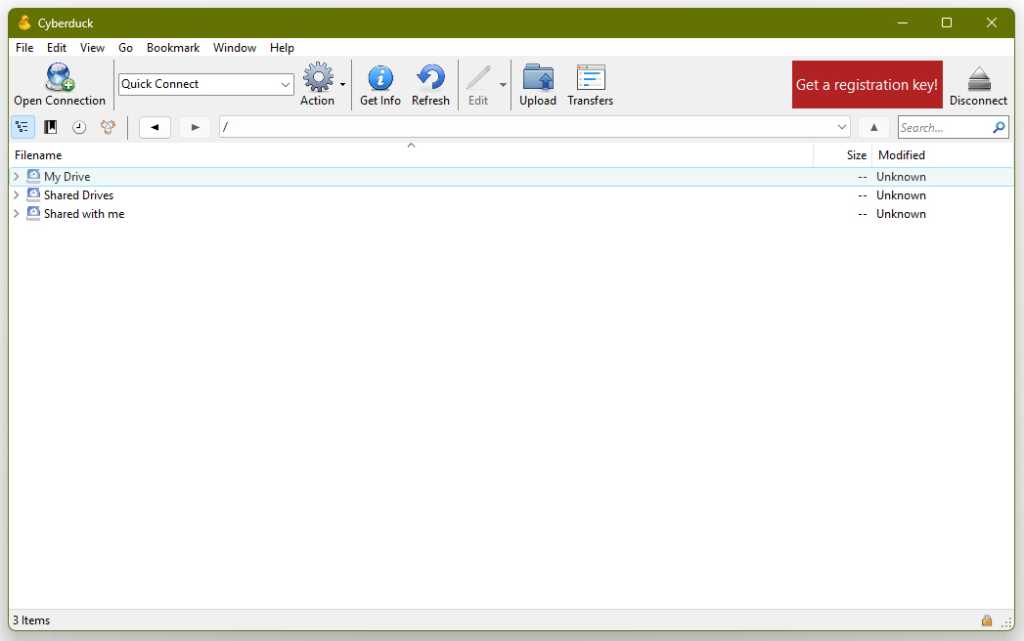 cyberduck ftp window for google drive