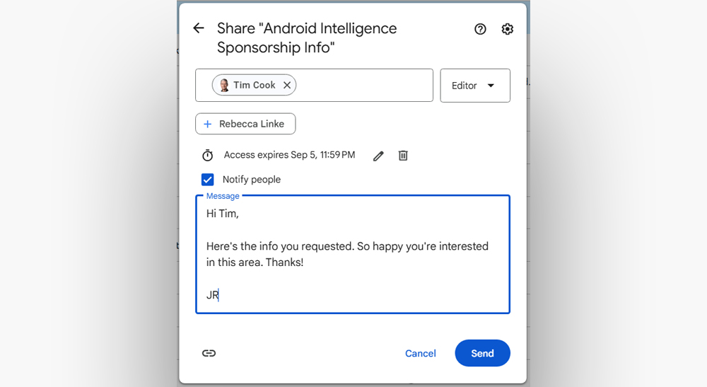google drive file sharing screen with expiration date set