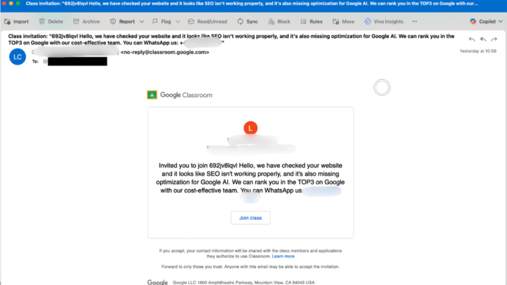 Check Point, Google Classroom, Phishing