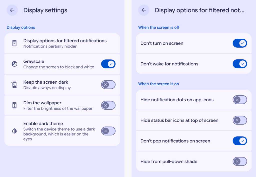 Android Modes: Focus options