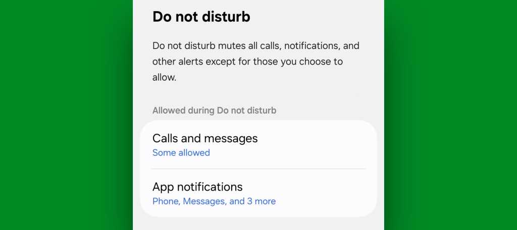 Android Modes: Samsung Do Not Disturb settings
