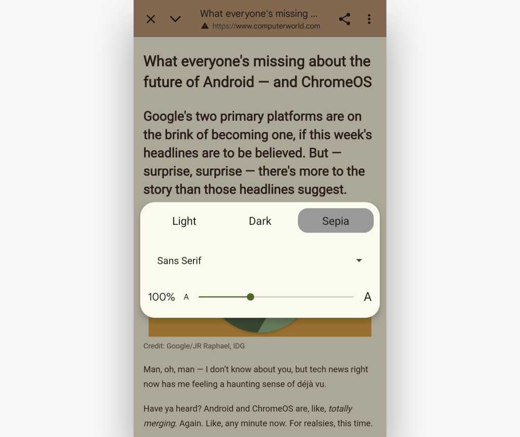 settings options for simplified view in chrome for android