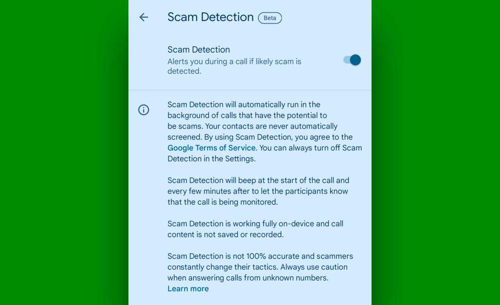 Google Pixel Phone features: Scam Detection
