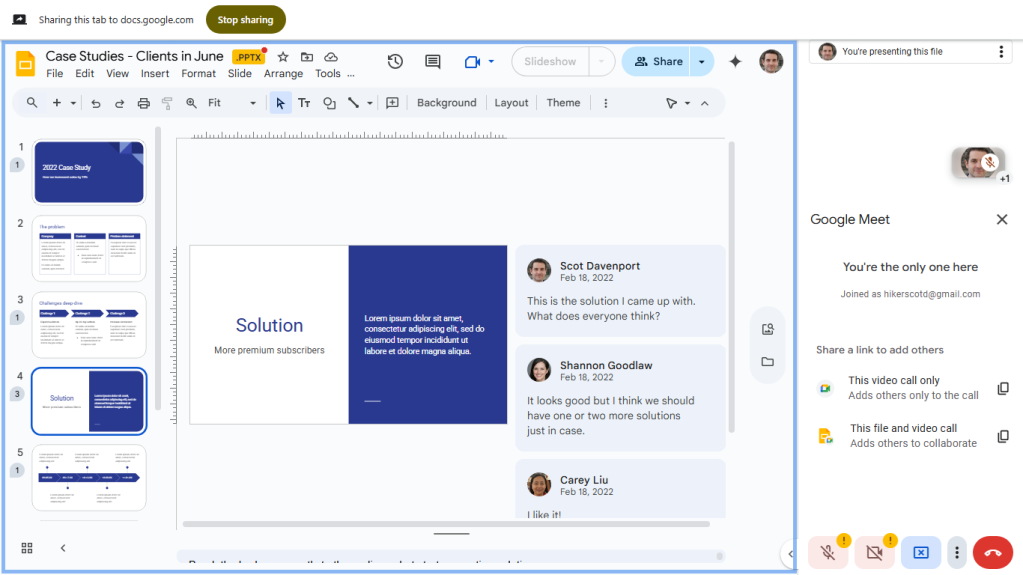 sharing a presentation in google meet