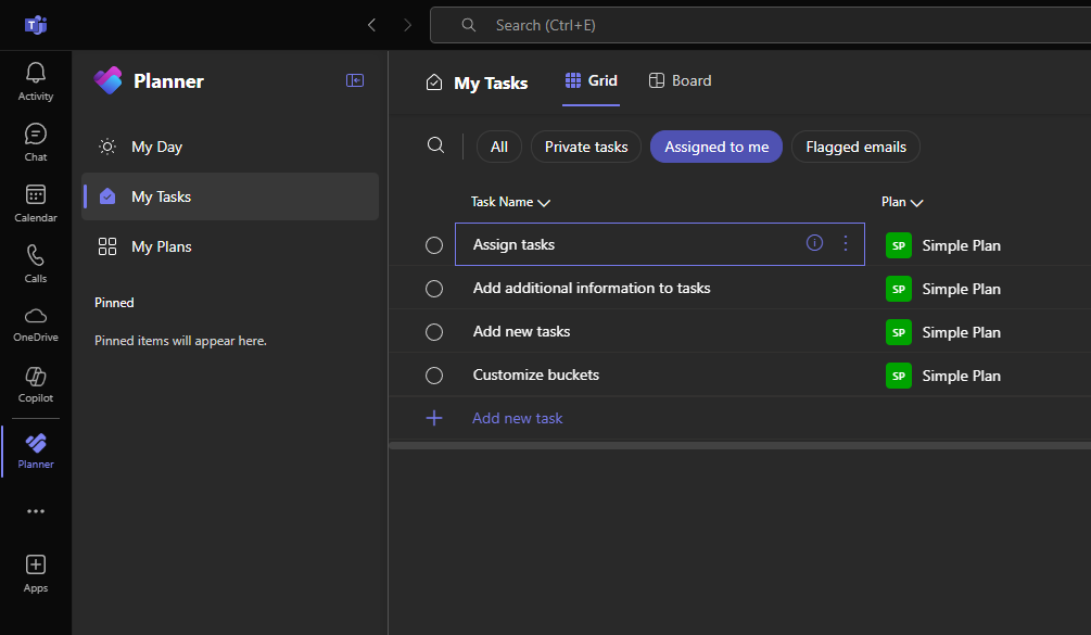 microsoft planner interface within teams