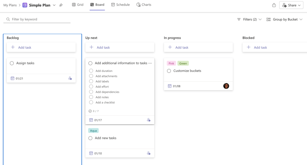 board view for a plan in microsoft planner