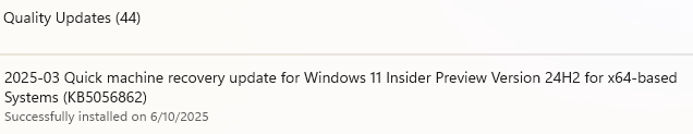 list of updates in windows update including qmr release