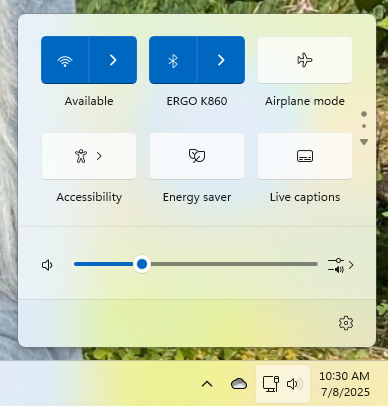 windows 11 quick settings pane