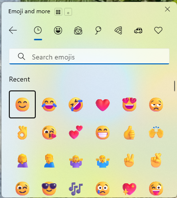 browsing through emojis in windows 11 clipboard