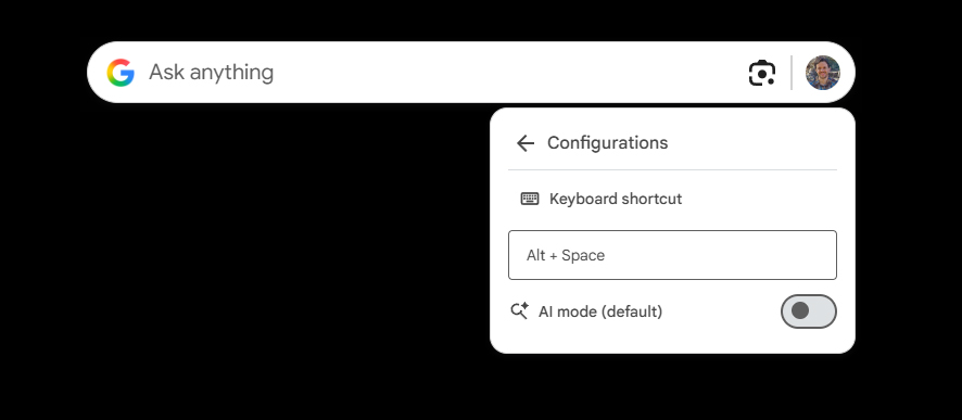 Google Windows app: AI Mode option