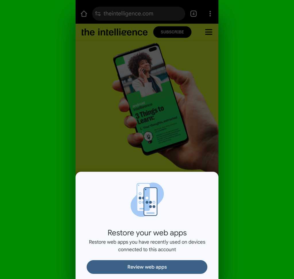 Chrome Android browser: Restore PWAs