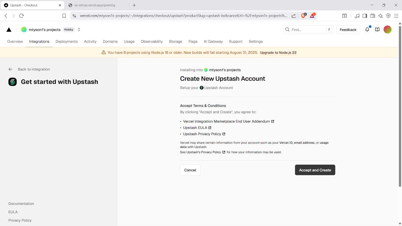 Create a new Upstash account.