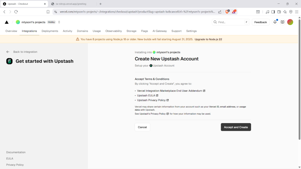 Create a new Upstash account.