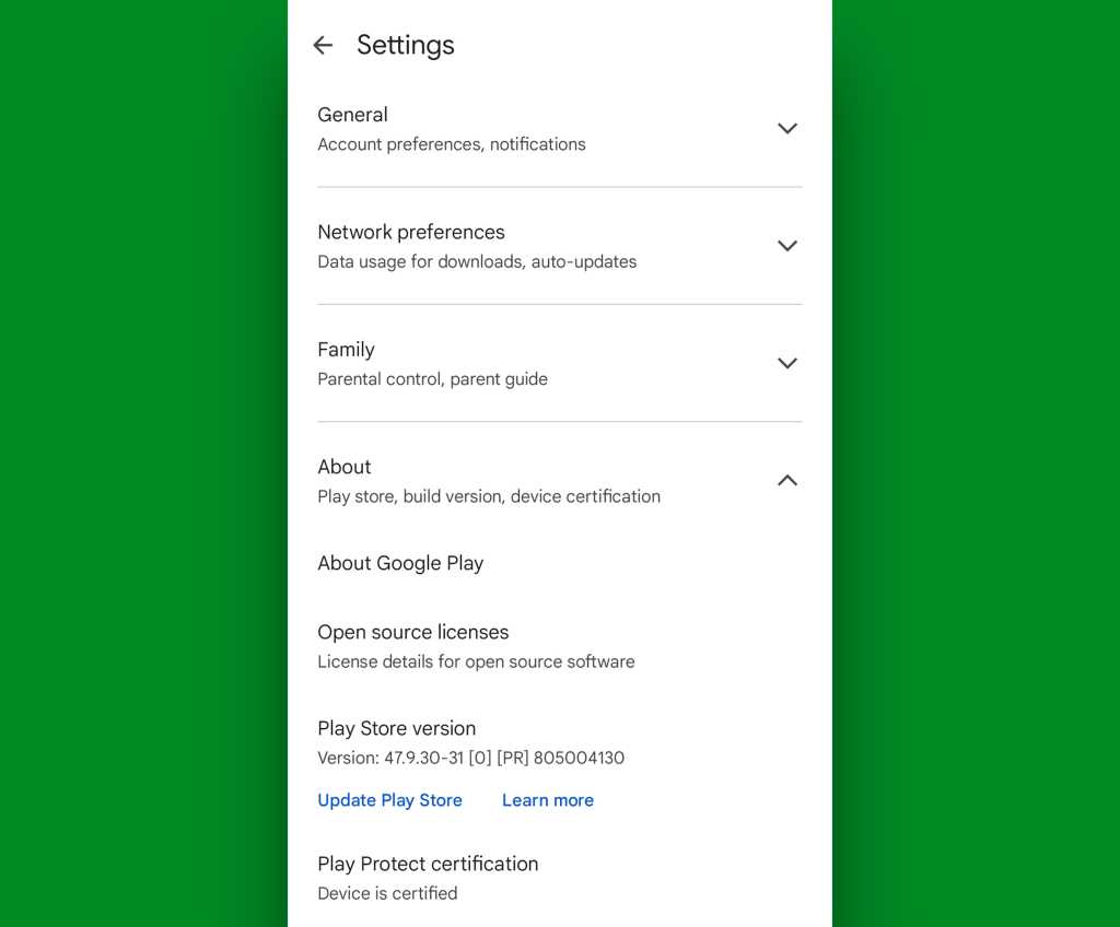 Google Play Store Android Play Store version