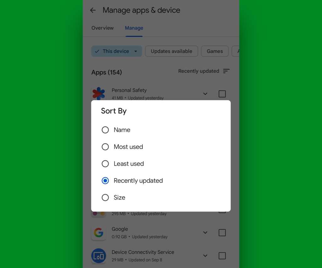 Google Play Store Android sort apps