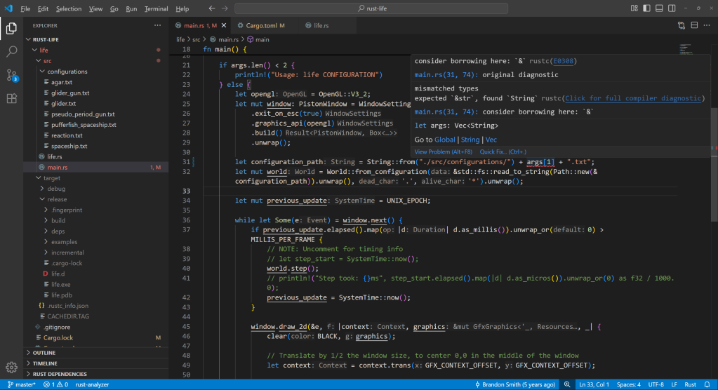 Rust language server providing live feedback