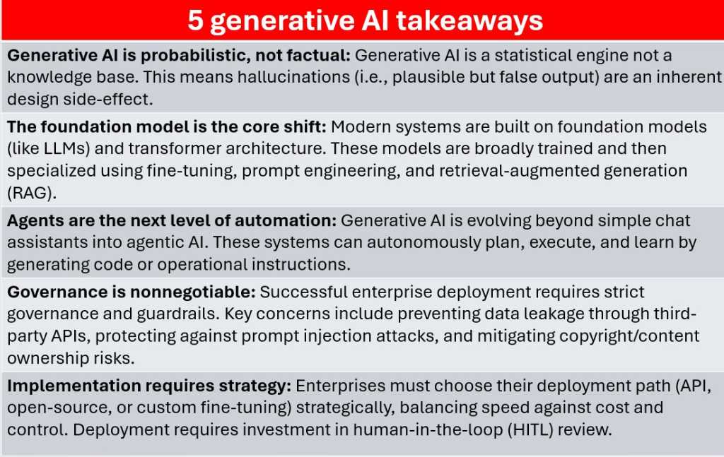 Table describing five key points about generatvie AI