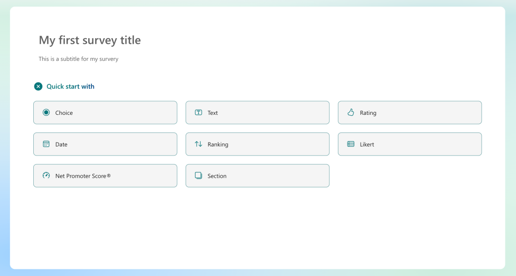 menu showing question types that can be added to a form