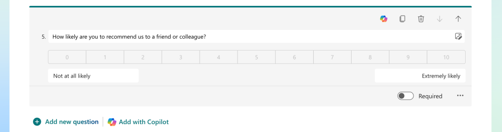 a net promoter score question in microsoft forms