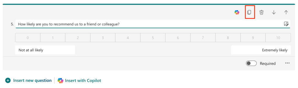 question in microsoft forms with copy question button highlighted