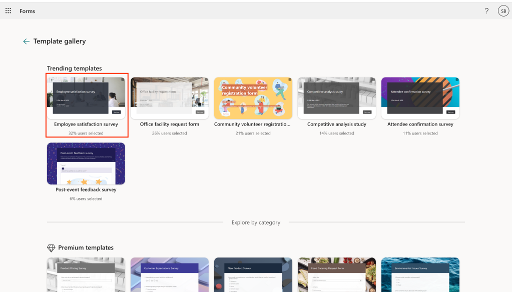 microsoft forms template gallery