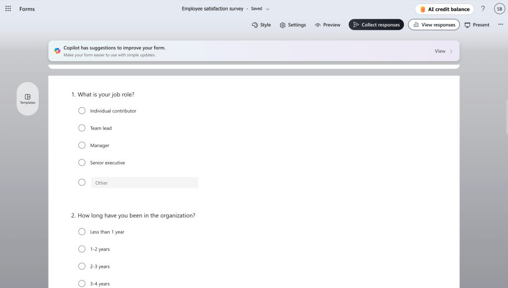 employee satisfaction survey template in microsoft forms