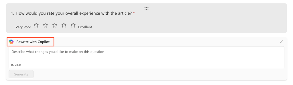 question in a form with rewrite with copilot prompt area