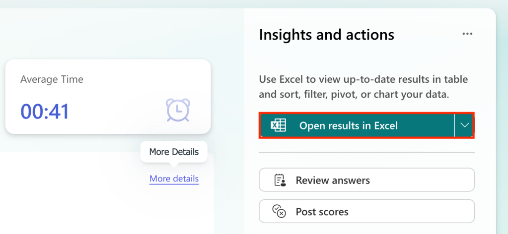 open results in excel button