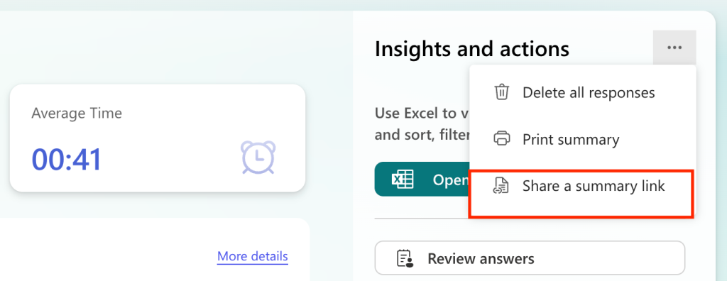 share a summary link option in microsoft forms