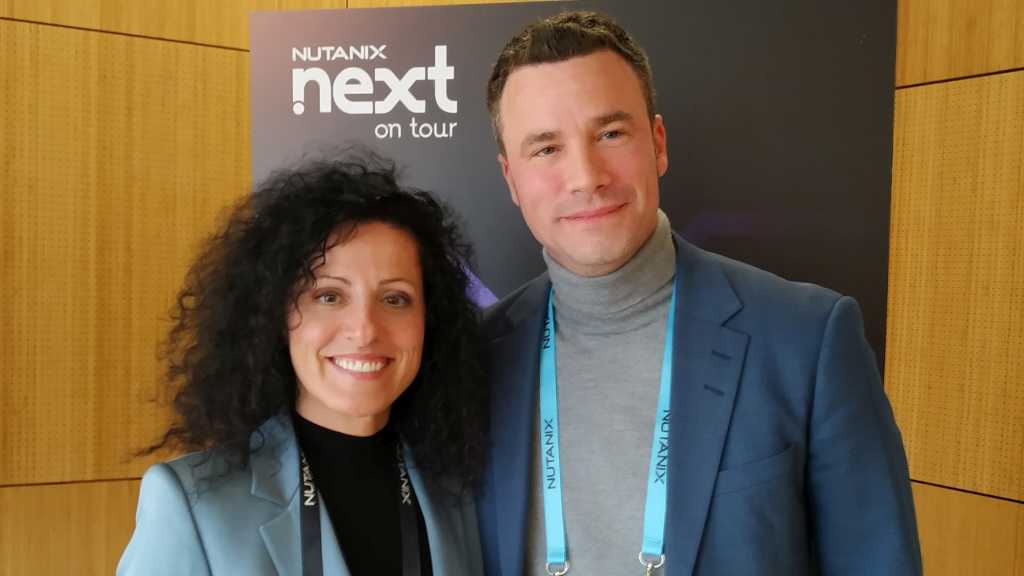 Silvia Niederfahrenhorst (Nutanix) und Marc Greber (TD-Synnex) auf der .Next von Nutanix 2025 in Darmstadt